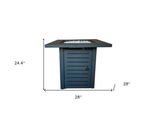 Homeroots Black Slatted Metal Square Fire Pit With Glass Rocks   475098