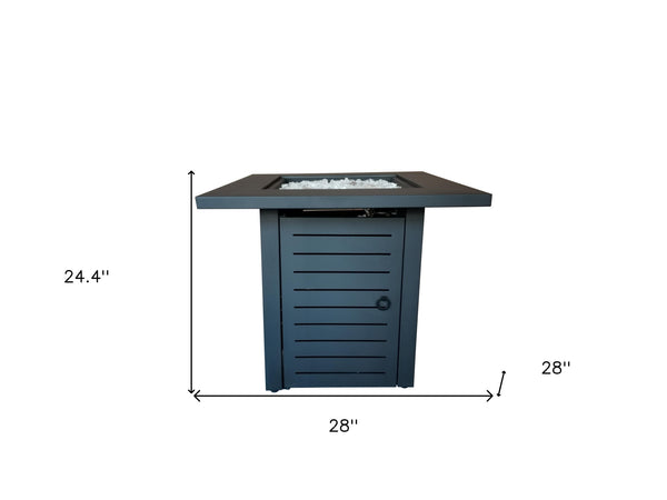 Homeroots Black Slatted Metal Square Fire Pit With Glass Rocks   475098