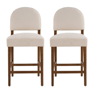 English Elm 26'' Rubberwood Fabric Counterstool Set Padded Backrest Kitchen Island Seating Beige N780P394271B