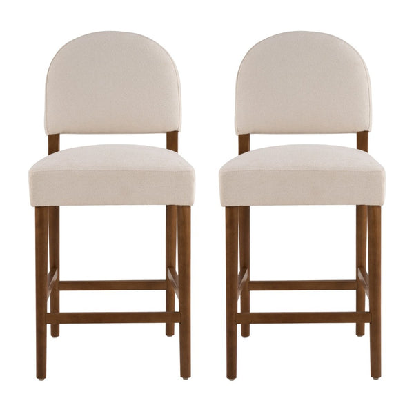 English Elm 26'' Rubberwood Fabric Counterstool Set Padded Backrest Kitchen Island Seating Beige N780P394271B