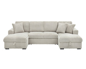 English Elm U U Shaped Sleeper Sofa with Pull-Out Bed and Hidden Chaise Storage, Plush Corduroy Comfort khaki W1417S00078