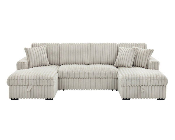 English Elm U U Shaped Sleeper Sofa with Pull-Out Bed and Hidden Chaise Storage, Plush Corduroy Comfort khaki W1417S00078