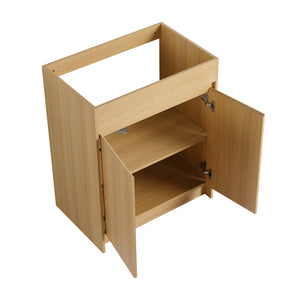 English Elm 28" Freestanding Bathroom Vanity with Gun-Gray Stainless Sink, Soft-Close Doors, Adjustable Shelves, Plywood Finish W999P376890