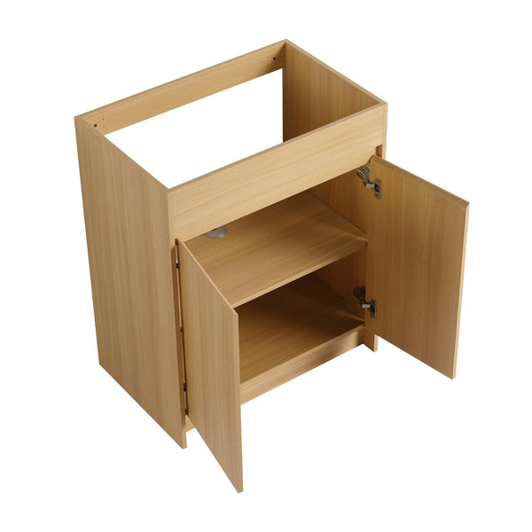 English Elm 28" Freestanding Bathroom Vanity with Gun-Gray Stainless Sink, Soft-Close Doors, Adjustable Shelves, Plywood Finish W999P376890