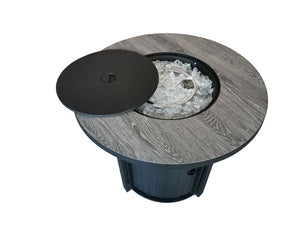 Homeroots Round Black Metal And Tile Fire Pit With Glass Rocks   475100