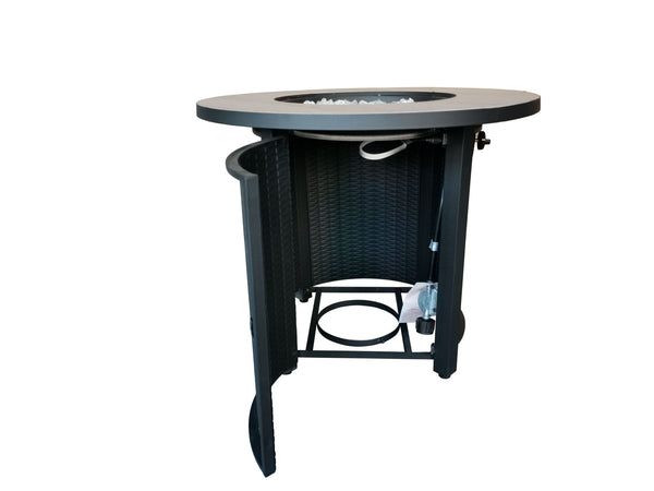 Homeroots Round Black Metal And Tile Fire Pit With Glass Rocks   475100