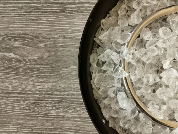 Homeroots Round Black Metal And Tile Fire Pit With Glass Rocks   475100