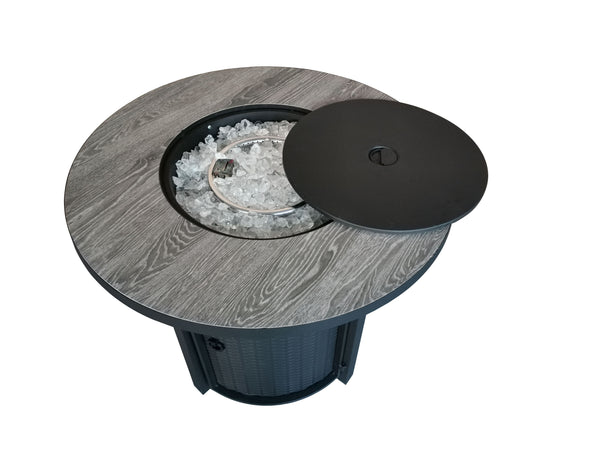 Homeroots Round Black Metal And Tile Fire Pit With Glass Rocks   475100