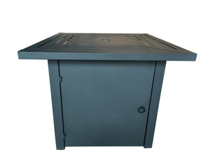 Homeroots Black Top Slatted Metal Square Fire Pit With Glass Rocks   475102