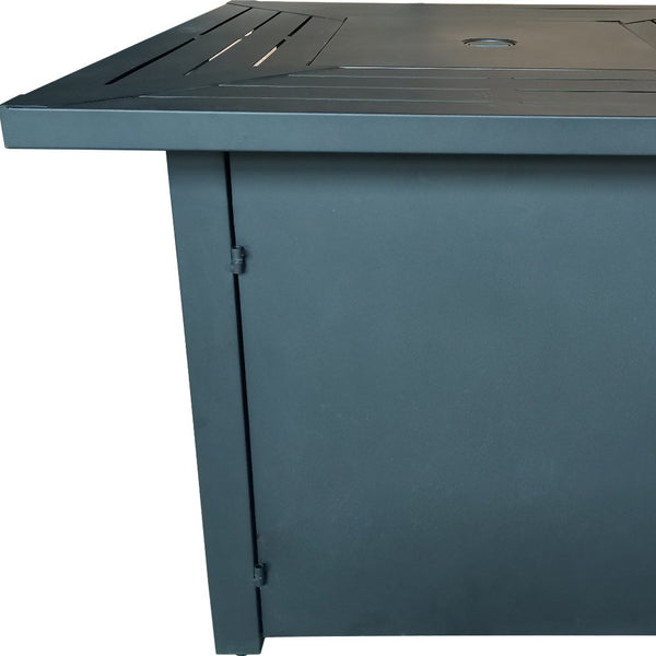 Homeroots Black Top Slatted Metal Square Fire Pit With Glass Rocks   475102