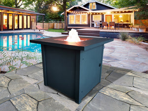 Homeroots Black Top Slatted Metal Square Fire Pit With Glass Rocks   475102