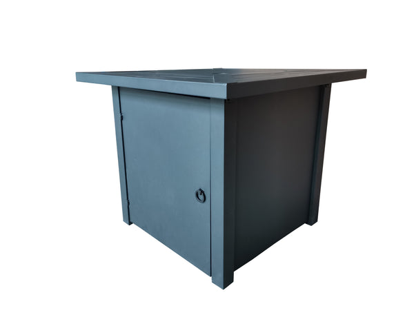 Homeroots Black Top Slatted Metal Square Fire Pit With Glass Rocks   475102