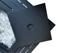 Homeroots Black Top Slatted Metal Square Fire Pit With Glass Rocks   475102