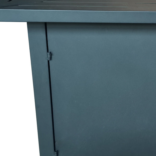 Homeroots Black Top Slatted Metal Square Fire Pit With Glass Rocks   475102