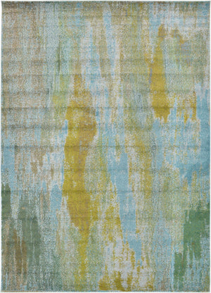 Unique Loom Jardin Lilly Machine Made Abstract Rug Turquoise, Gray/Green/Ivory/Olive/Turquoise/Yellow/Light Blue 8' 0" x 11' 4"