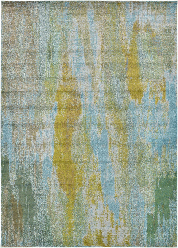 Unique Loom Jardin Lilly Machine Made Abstract Rug Turquoise, Gray/Green/Ivory/Olive/Turquoise/Yellow/Light Blue 8' 0" x 11' 4"