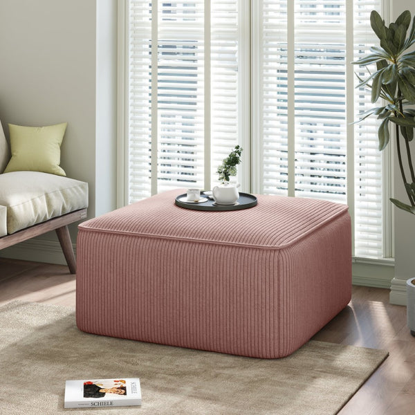 English Elm Upholstered Corduroy Square Ottoman Plywood Frame Sectional Footrest for Living Room Pink N757P414087P