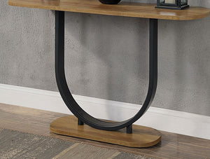 English Elm 1pc Sofa Table Industrial U-Shape Metal Base with Replicated Wood Top Rustic Sand Black Finish Durable Elegant Black,Oak 51 L x 27 W x 4 H B2741P360158