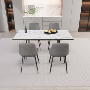 English Elm 47"-63" Extendable Modern Dining Table & Chair Set For 2-6 People - Elegant White & Grey Design W2189S00203