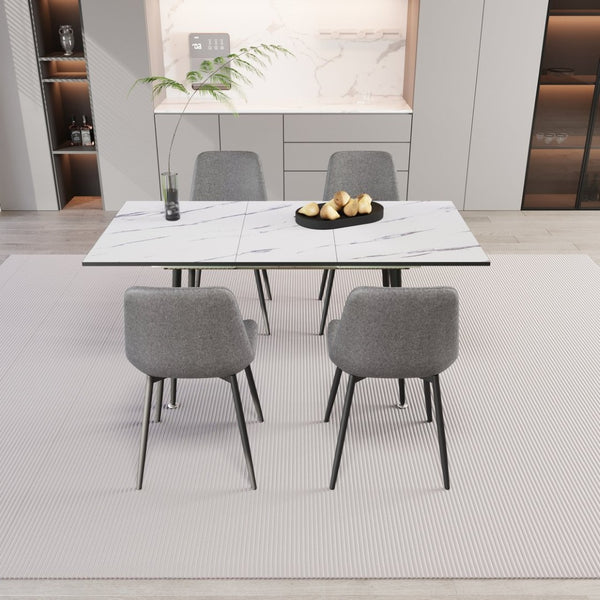 English Elm 47"-63" Extendable Marble Print Dining Set Four Suede Chairs Modern White Mdf Table W2189S00929