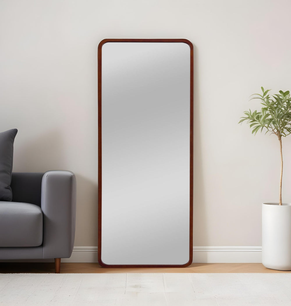 Homeroots 64" Brown Wood Framed Standing Mirror   475210
