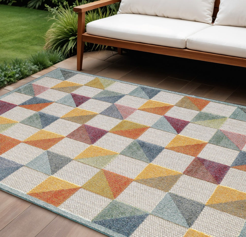 HomeRoots 5' Indoor Outdoor Area Rug – Vibrant Orange and Ivory Geometric Design for Modern Living Spaces 8' X 10' Rectangle 475211