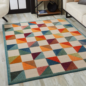 HomeRoots 5' Indoor Outdoor Area Rug – Vibrant Orange and Ivory Geometric Design for Modern Living Spaces 8' X 10' Rectangle 475211
