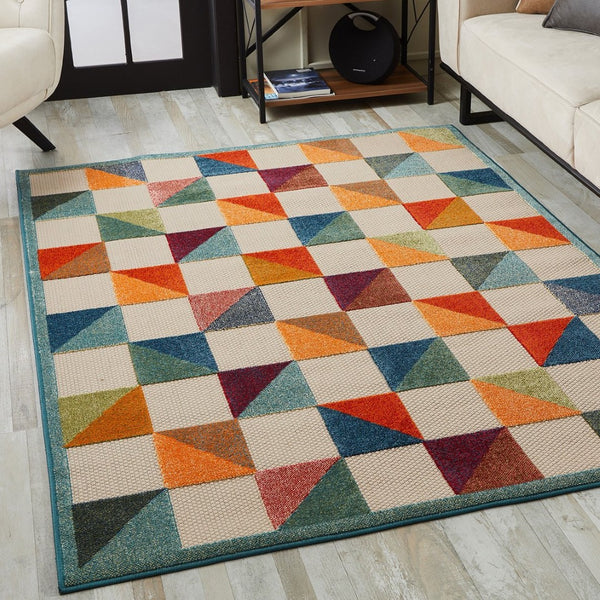 HomeRoots 5' Indoor Outdoor Area Rug – Vibrant Orange and Ivory Geometric Design for Modern Living Spaces 8' X 10' Rectangle 475211