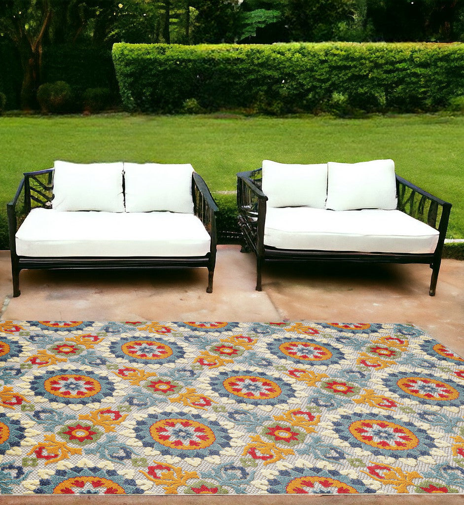 Homeroots 7' X 9' Orange And Ivory Moroccan Stain Resistant Indoor Outdoor Area Rug  Uv,Treated Polypropylene 475215