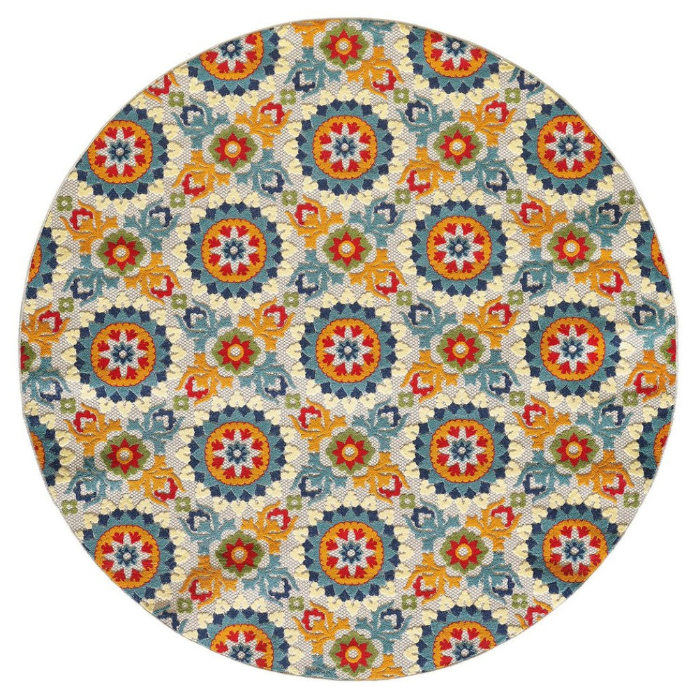 HomeRoots 5' Bold Orange and Ivory Moroccan Area Rug - Stain Resistant, Indoor/Outdoor Durability for Homes 8' Round Round 475216