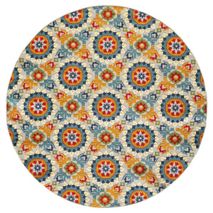 HomeRoots 5' Bold Orange and Ivory Moroccan Area Rug - Stain Resistant, Indoor/Outdoor Durability for Homes 8' Round Round 475216