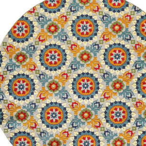 HomeRoots 5' Bold Orange and Ivory Moroccan Area Rug - Stain Resistant, Indoor/Outdoor Durability for Homes 8' Round Round 475216
