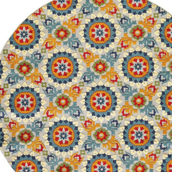 HomeRoots 5' Bold Orange and Ivory Moroccan Area Rug - Stain Resistant, Indoor/Outdoor Durability for Homes 8' Round Round 475216