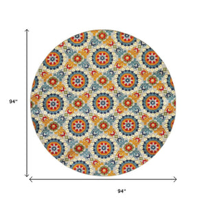 HomeRoots 5' Bold Orange and Ivory Moroccan Area Rug - Stain Resistant, Indoor/Outdoor Durability for Homes 8' Round Round 475216