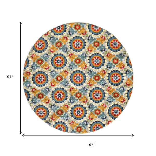 HomeRoots 5' Bold Orange and Ivory Moroccan Area Rug - Stain Resistant, Indoor/Outdoor Durability for Homes 8' Round Round 475216