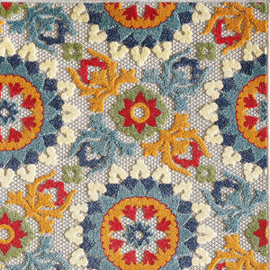 HomeRoots 5' Bold Orange and Ivory Moroccan Area Rug - Stain Resistant, Indoor/Outdoor Durability for Homes 8' Round Round 475216
