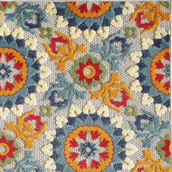 HomeRoots 5' Bold Orange and Ivory Moroccan Area Rug - Stain Resistant, Indoor/Outdoor Durability for Homes 8' Round Round 475216