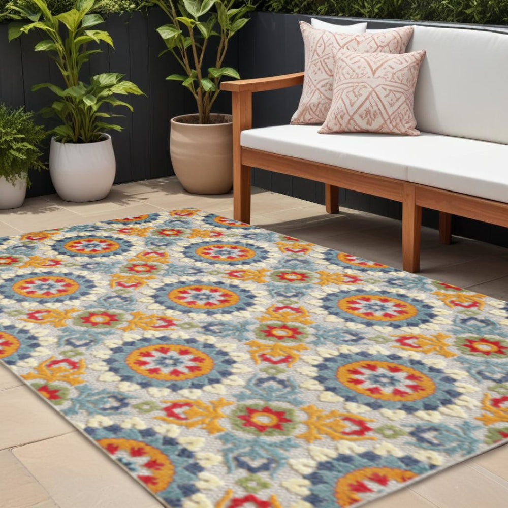 HomeRoots 8' X 10' Vibrant Orange and Ivory Indoor/Outdoor Area Rug – Durable, Stylish Quatrefoil Design for Any Space 475217
