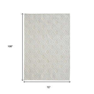 HomeRoots 5' Handmade Ivory Geometric Area Rug – Modern Style for Living Spaces, Durable & Versatile Design 6' X 9' 475219
