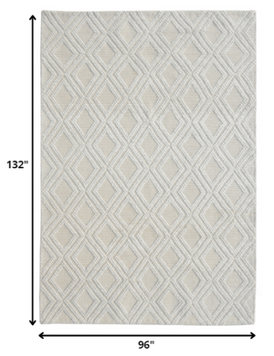 Homeroots 8' X 11' Ivory Geometric Handmade Area Rug  Polyester 475220