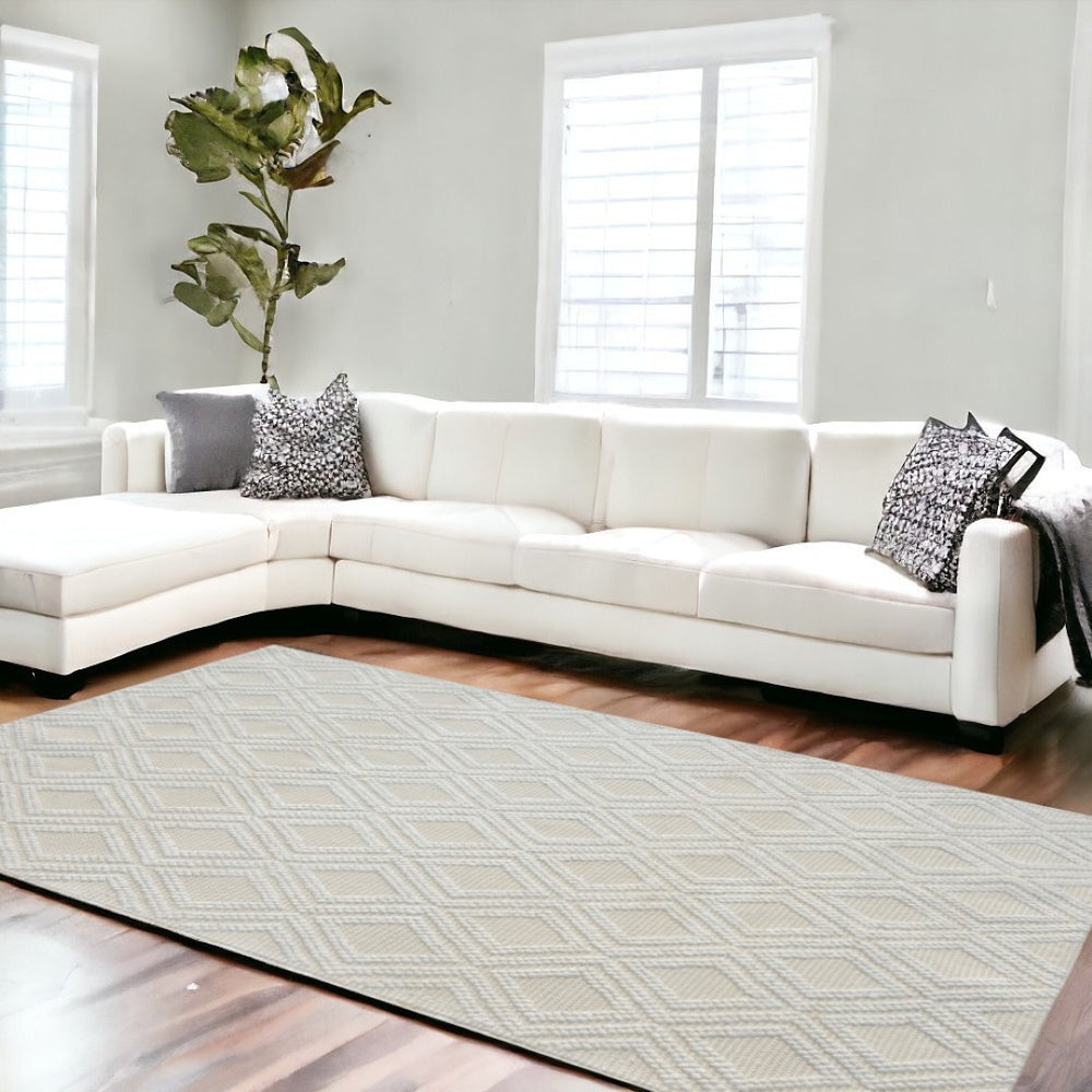 HomeRoots 5' Handmade Ivory Geometric Area Rug – Modern Style for Living Spaces, Durable & Versatile Design 9' X 13' 475221