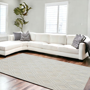 HomeRoots 5' Handmade Ivory Geometric Area Rug – Modern Style for Living Spaces, Durable & Versatile Design 9' X 13' 475221