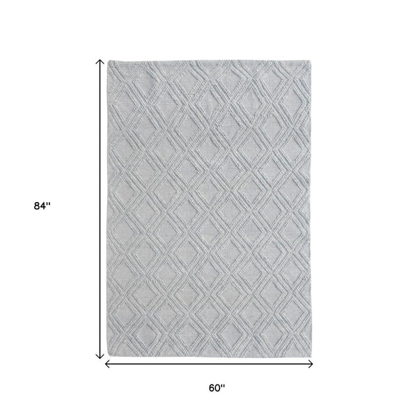 HomeRoots 5' Gray Geometric Handmade Area Rug - Modern Design, Durable, Soft Touch for Living Rooms & More 5' X 7' 475222