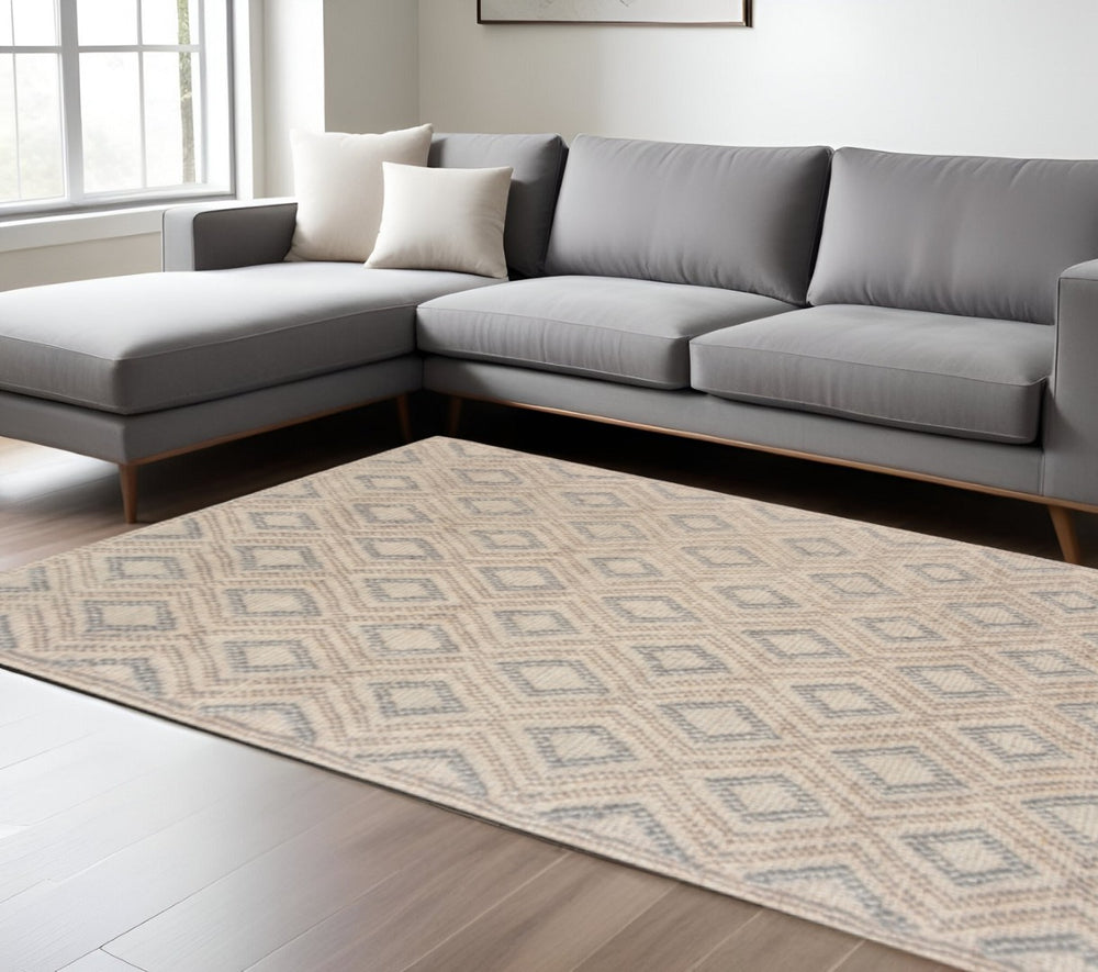 HomeRoots 9' Tan Gray Diamond Lattice Area Rug - Modern, Soft, Durable Design for Elegant Indoor Spaces 9' X 13' 475229