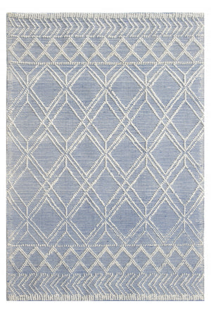 Homeroots 5' X 7' Blue And Ivory Geometric Handmade Area Rug  Polyester 475234