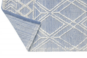 Homeroots 5' X 7' Blue And Ivory Geometric Handmade Area Rug  Polyester 475234