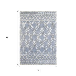 HomeRoots 5' Blue and Ivory Geometric Handmade Area Rug - Modern Style for Living Rooms and Bedrooms 5' X 7' 475234