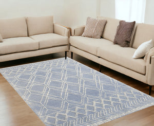 Homeroots 5' X 7' Blue And Ivory Geometric Handmade Area Rug  Polyester 475234