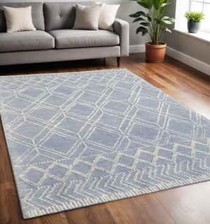 HomeRoots 5' Blue and Ivory Geometric Handmade Area Rug - Modern Style for Living Rooms and Bedrooms 5' X 7' 475234