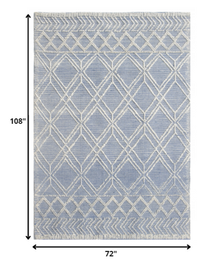 Homeroots 6' X 9' Blue And Ivory Geometric Handmade Area Rug  Polyester 475235